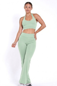 Conjunto Poliamida Calça Flare com Frente Única BFF Fitness, cor verde claro, vista frontal