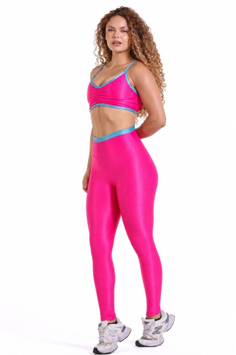 Conjunto canelado de compressão bicolor com legging