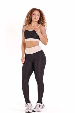 Conjunto Canelado Bicolor com bolso Nati, preto e nude