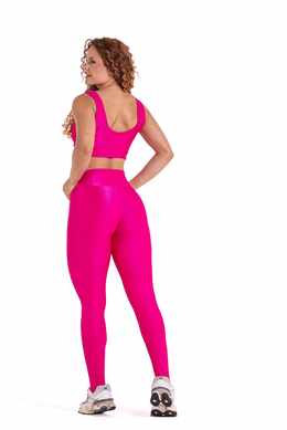 Legging bicolor rosa BFF Fitness Atacado, vista de costas, cós alto