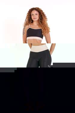 Conjunto Bicolor Canelado de Compressão Preto com Off, BFF Fitness