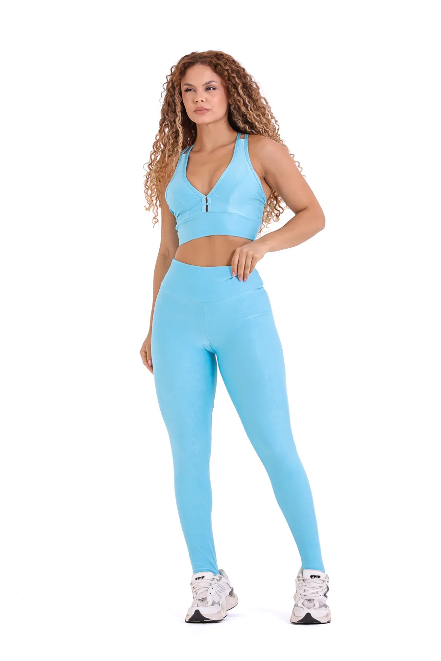 Conjunto Canelado de Compressão Azul Céu