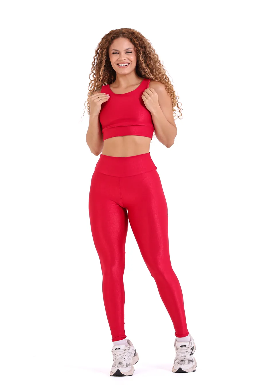 Legging canelada vermelha, conjunto canelado de compressão Clássico Vermelho, BFF Fitness Atacado