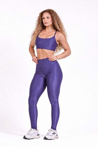 Conjunto Legging e Top Canelado de Compressão Lilás Lavanda
