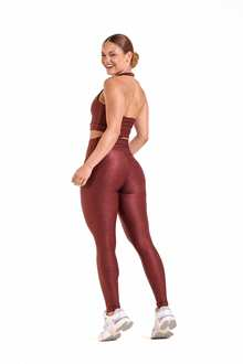 Conjunto legging e top vinho metalizado, vista de costas — BFF Fitness Atacado
