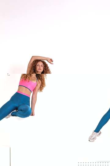 Legging canelada bicolor teal e rosa, tecido de compressão BFF Fitness Atacado
