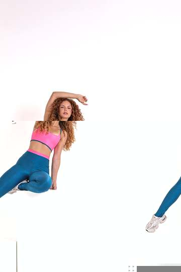Legging canelada bicolor teal e rosa, tecido de compressão, BFF Fitness Atacado