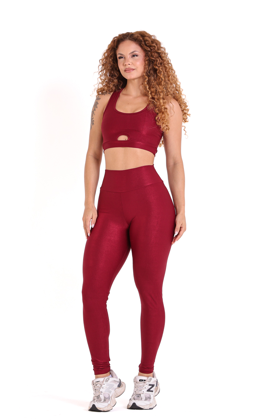 Conjunto de treino feminino canelado de compressão vinho, BFF Fitness Atacado